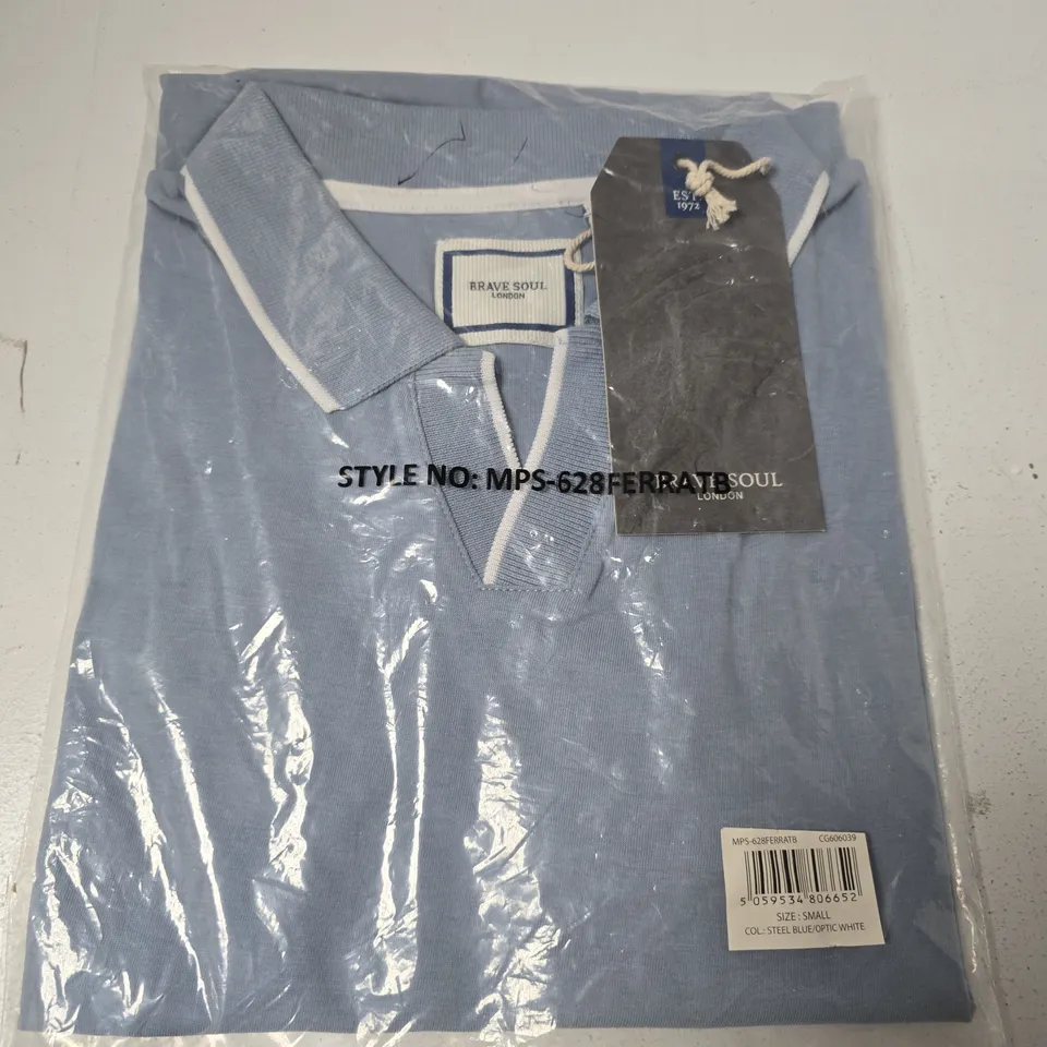 BRAVE SOUL LONDON POLO SHIRT – STEEL BLUE/OPTIC WHITE – UK SMALL