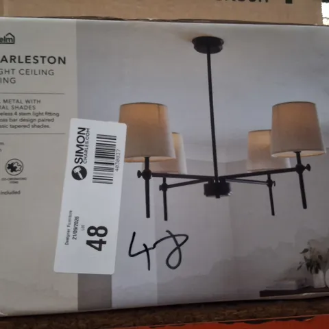 BOXED DUNELM CHARLESTON 4-LIGHT CEILING FITTING β BLACK METAL WITH NATURAL SHADES
