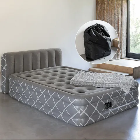 BODYFLEX INFLATABLE PRINTED AIR BED WITH HEADBOARD & INTEGRATED PUMP 