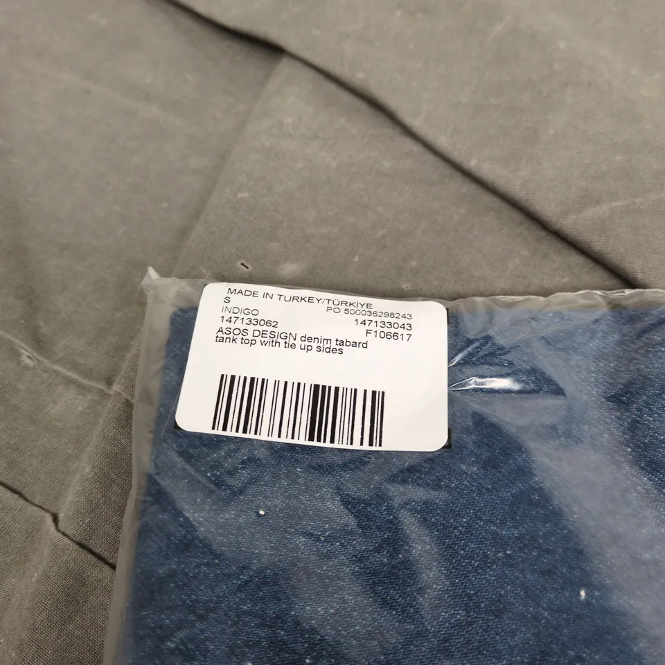 ASOS INDIGO DENIM TABARD TANK TOP WITH TIE UP SIDES SMALL BAGGED