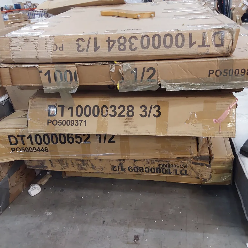PALLET OF ASSORTED BOXED DINING TABLE PARTS 