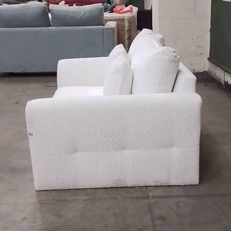 QUALITY DESIGNER FLEECE FEEL FABRIC UPHOLSTERED WHITE 2 SEATER SOFA