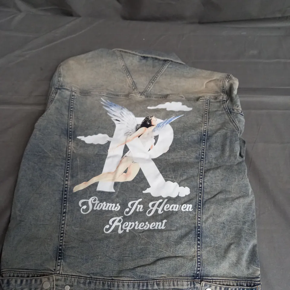 REPRESENT STORMS IN HEAVEN DENIM JACKET IN BLUE CREAM SIZE S