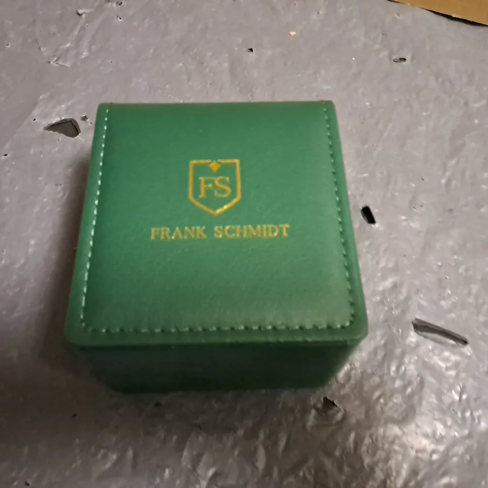 FRANK SCMIDT GREEN DIAL GENTS WATCH WITHSTAINLESS STEELLBACK AND BROWN LEATHER STRAP IN GIFT BOX