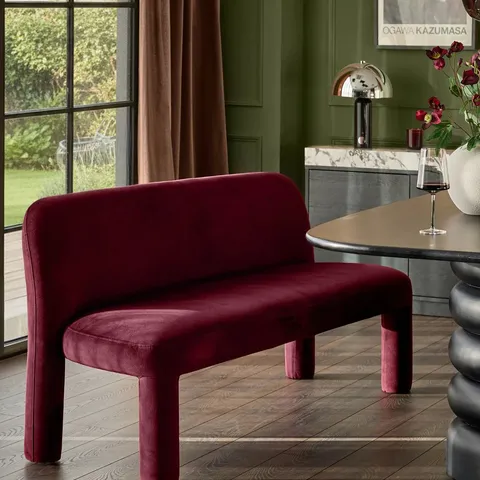 BOXED DANETTI MASON PLUM VELVET 3 SEATER DINING BENCH