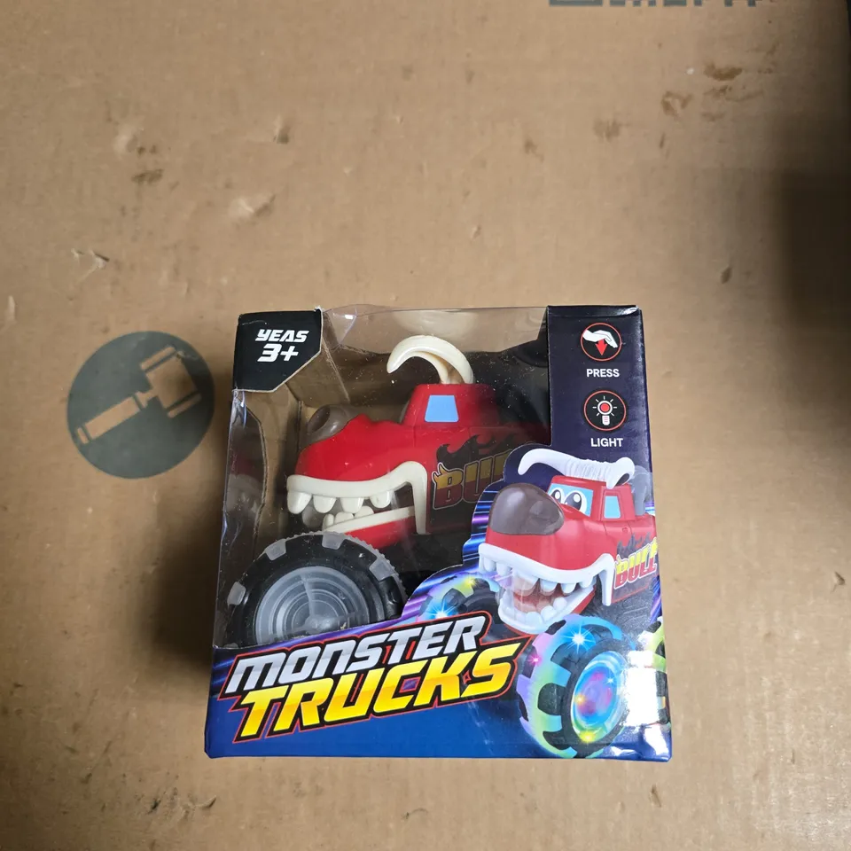 BOX OF APPROXIMATELY 20 ASSORTED TOYS AND GAMES INCLUDING SWIMMING TRAINING PADDLE , SANRIA CHARACTERS AND MONSTER TRUCKS 