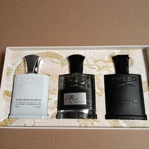 CREED FRAGRANCE SET: SILVER MOUNTAIN WATER, AVENTUS & GREEN IRISH TWEED – 50ML EACH