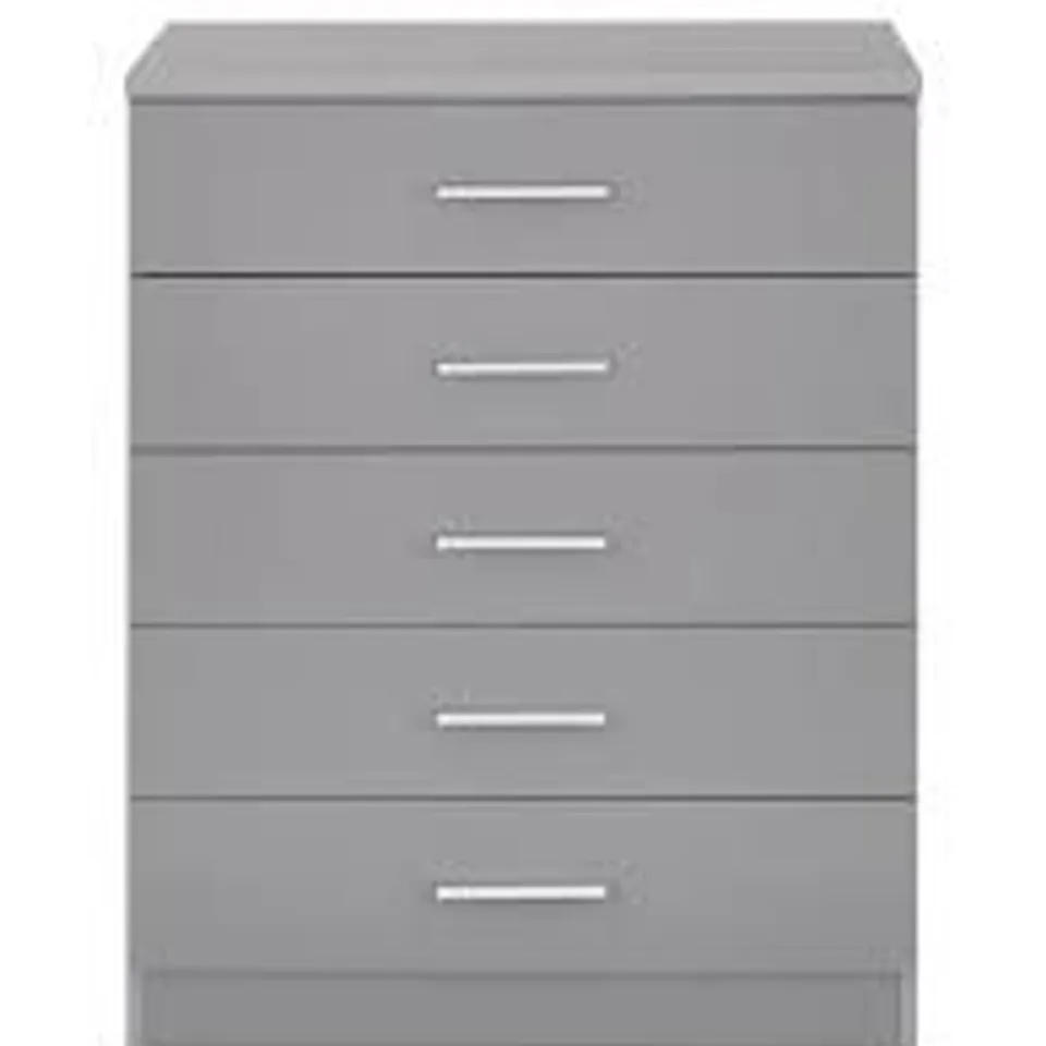BOXED RIO 5 DRAWER CHEST - GREY (1 BOX)