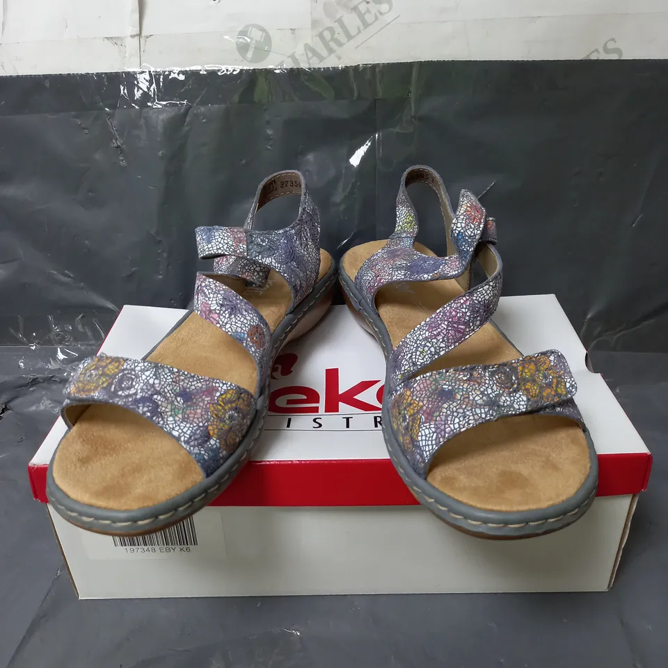 RIEKER ANTI-STRESS SANDALS BLUE FLORAL SIZE 6