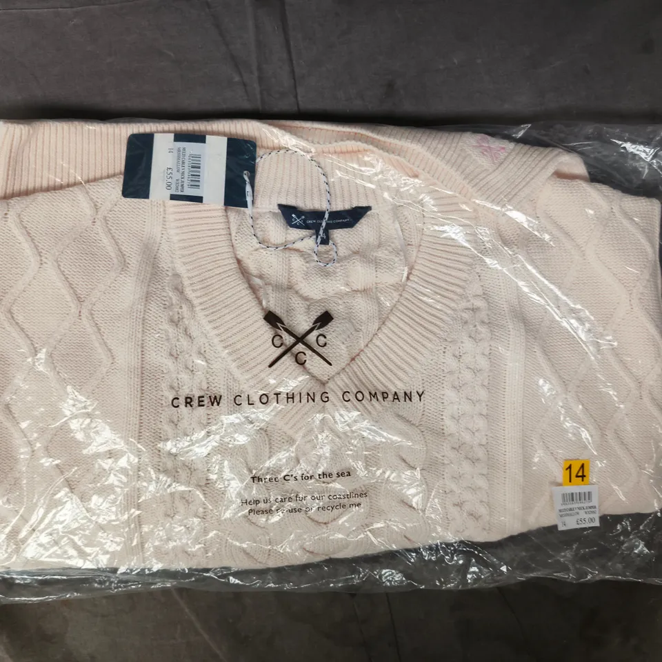 BAGGED CREW CLOTHING COMPANY MULTI CABLE V-NECK JUMPER IN MARSHMALLOW SIZE 14