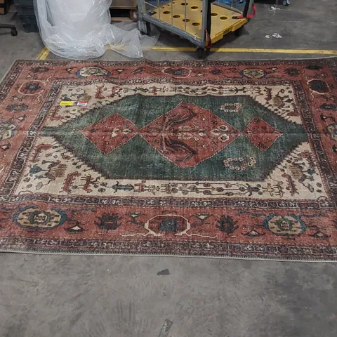 GREEN TERRACOTTA DISTRESSED TRADITIONAL RUG // 200 X 290CM