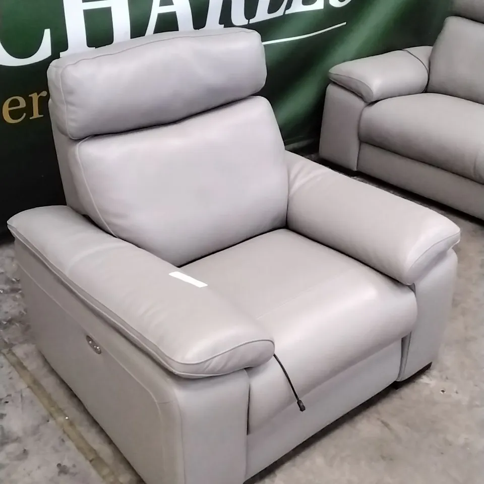 QUALITY ITALIAN DESIGNER MERRY DUE POWER RECLINER ARMCHAIR IN ELEPHANT GREY LEATHER