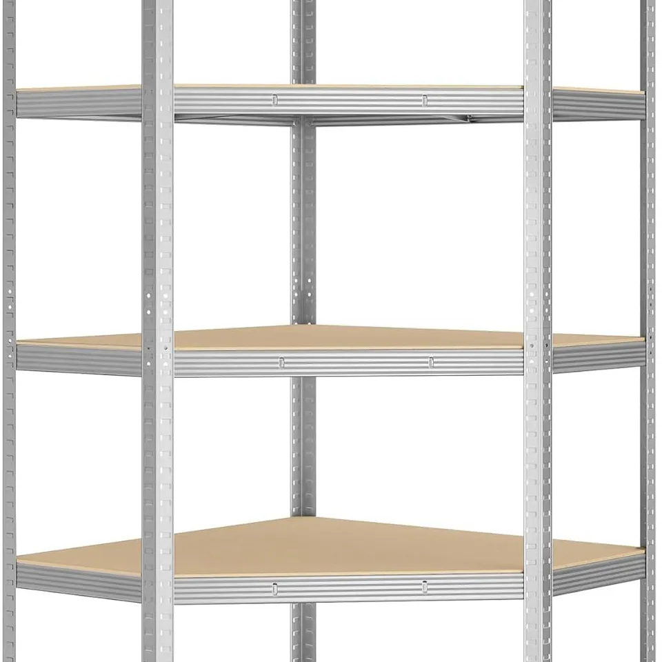 BOXED SONGMICS CORNER SHELF 5-TIER, GARAGE SHELVING, LOADS 875 KG - SILVER AND NATURAL BEIGE 