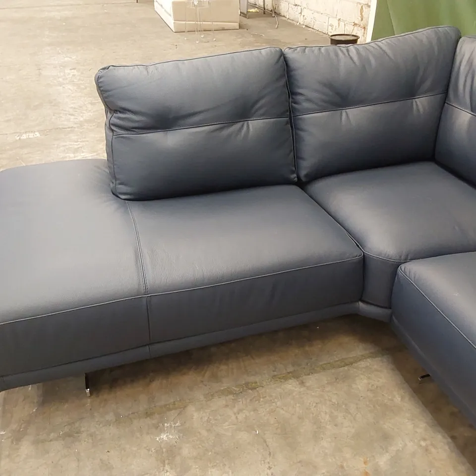 QUALITY DESIGNER ITALIAN MADE CLAUDIO LEATHER UPHOLSTERED CORNER SOFA - NAVY