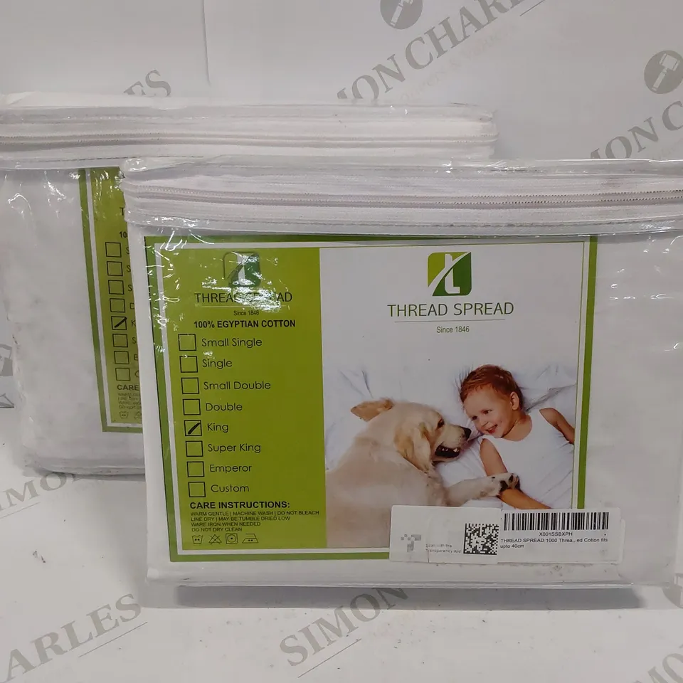 2 BRAND NEW THREAD SPREAD 100% EGYPTIAN COTTON KING SIZED SHEETS
