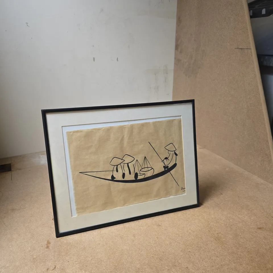 MINIMALIST PAINTING VIETNAM - DELICATELY CREATED ON RICE PAPER - WITH FRAME - SIGNED 