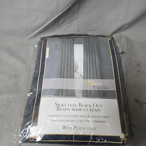 TOPAZ SILKY FEEL BLACK OUT READY MADE CURTAIN WITH PENCIL PLEAT IN DARK GREY – 66 X 72 IN (168 X 183 CM)