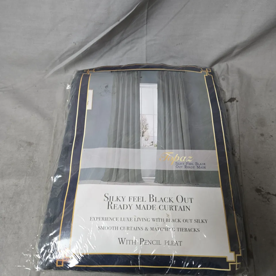 TOPAZ SILKY FEEL BLACK OUT READY MADE CURTAIN WITH PENCIL PLEAT IN DARK GREY – 66 X 72 IN (168 X 183 CM)