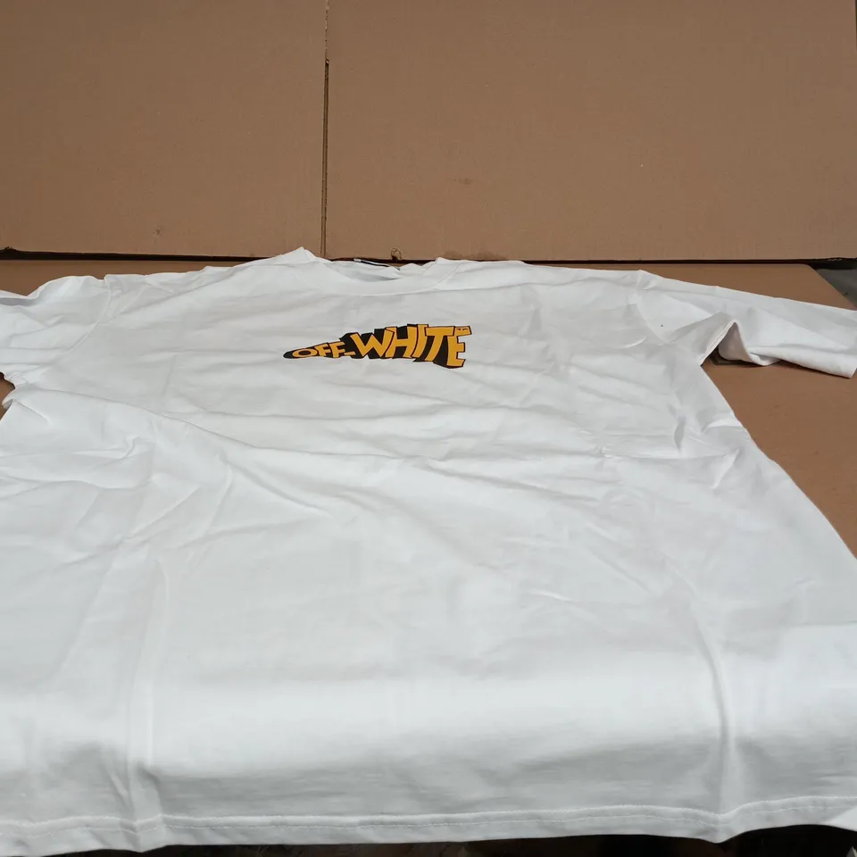 OFF-WHITE WHITE T SHIRT WITH YELLOW LOGO XL TAGGED