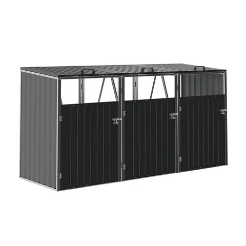 BOXED BREEINS 3 BIN STORAGE SHED – HEAVY-DUTY GALVANIZED STEEL OUTDOOR BIN STORE WITH LIFT-UP LIDS & LOCKABLE DOORS (2 BOXES)