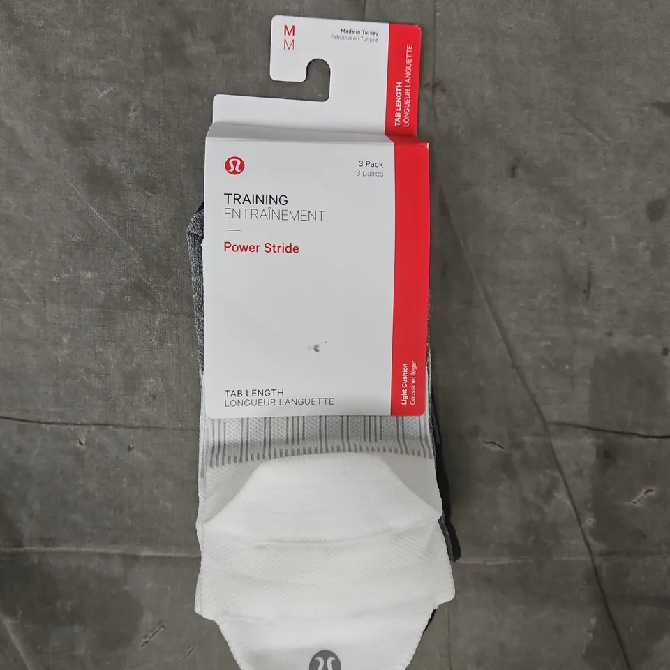 LULULEMON POWER STRIDE TAB LENGTH TRAINING SOCKS (3-PACK) SIZE MEDIUM