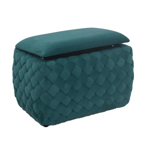 BOXED VELVET STORAGE OTTOMAN - GREEN