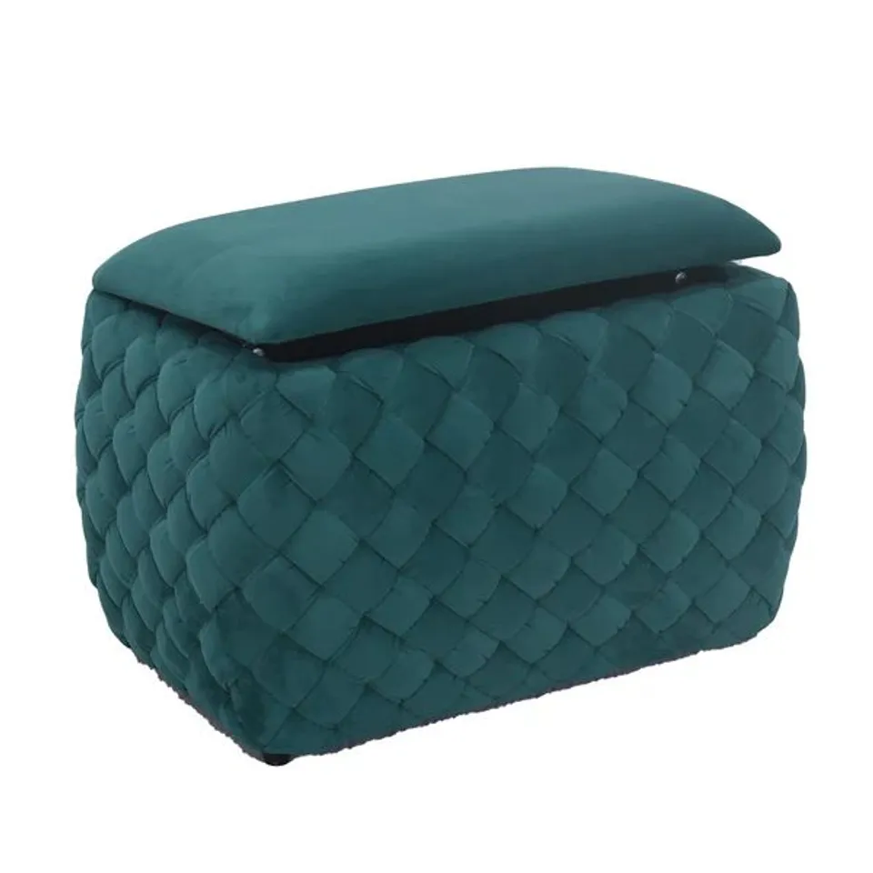 BOXED VELVET STORAGE OTTOMAN - GREEN
