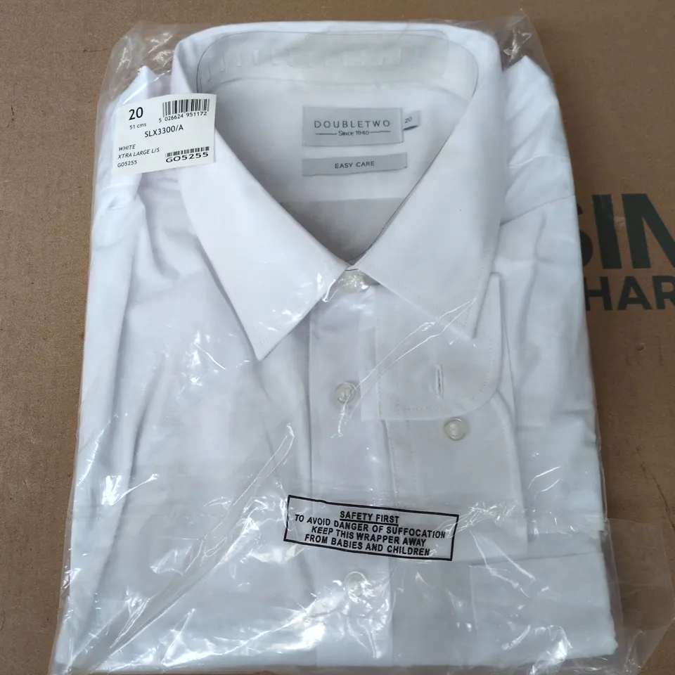 BAGGED DOUBLE TWO MEN'S CLASSIC LONG-SLEEVE SHIRT IN WHITE - 20-INCH COLLAR SIZE 