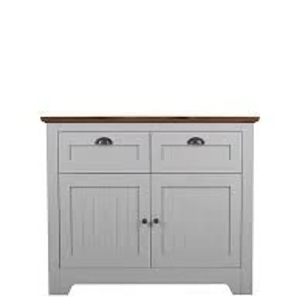BOXED DEVON COMPACT SIDEBOARD- GREY/WALNUT