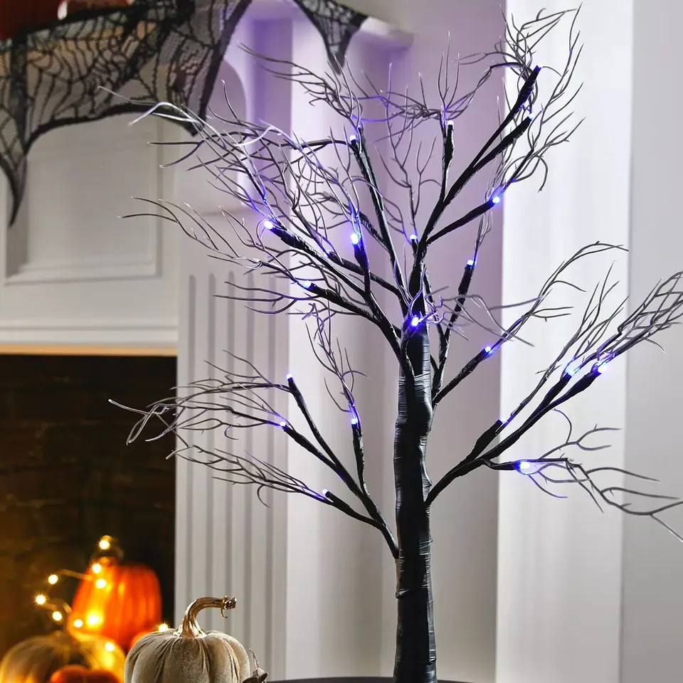 HALLOWEEN TREE WITH PURPLE LIGHTS - 60 CM