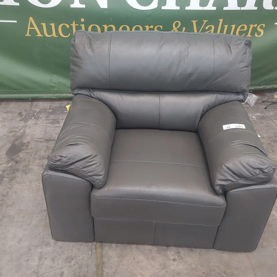 DESIGNER EASY CHAIR GREY LEATHER 