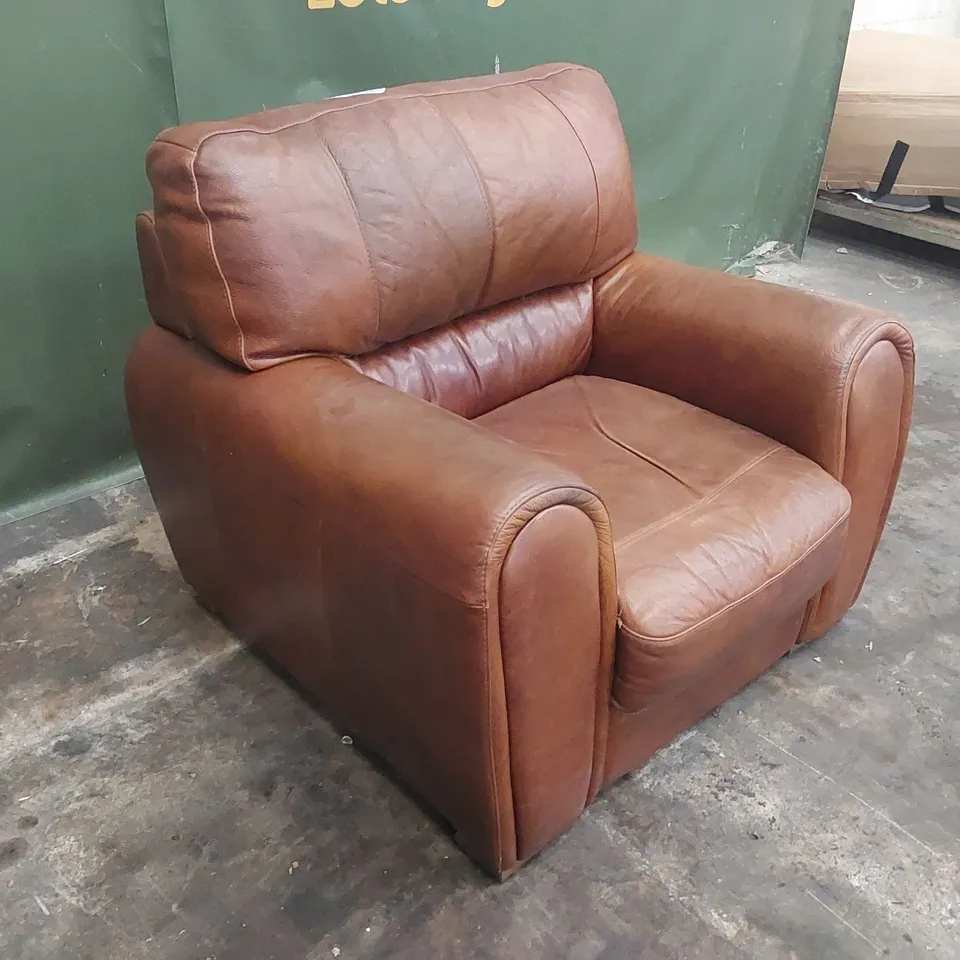 QUALITY DESIGNER BROWN FAUX LEATHER ARMCHAIR