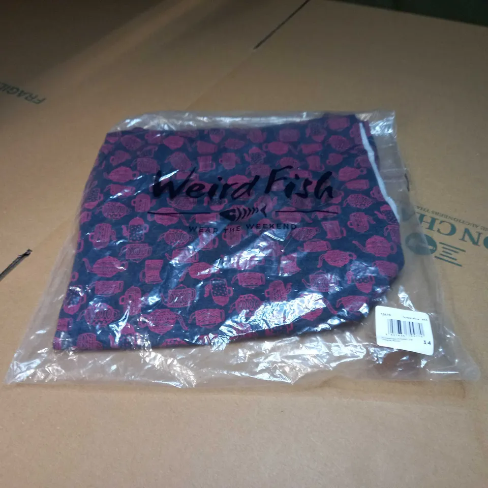 PACKAGED WEIRD FISH PURPLE WINE PRINTED 3/4 SLEEVE TUNIC - SIZE 14