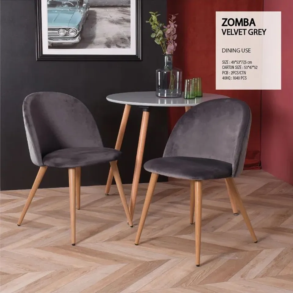 BOXED DUNGORBERY UPHOLSTERED DINING CHAIR GREY VELVET SET OF 2 (1 BOX)