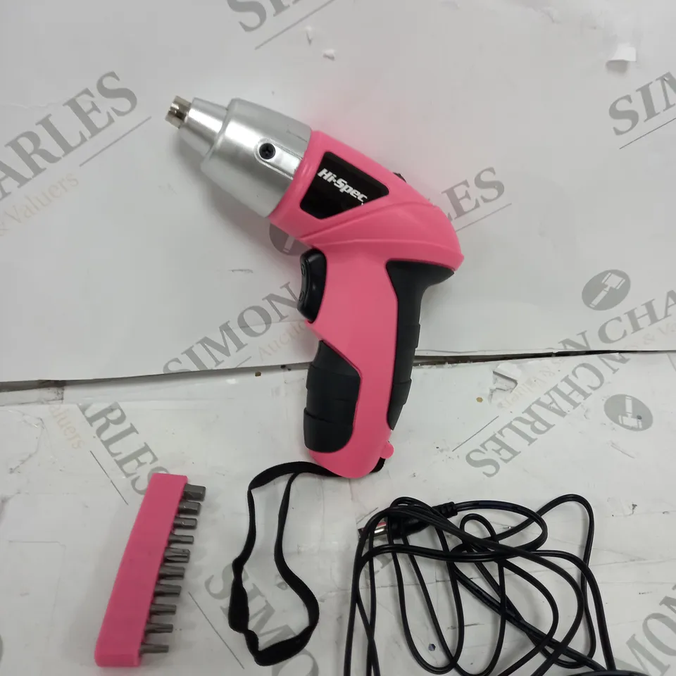 BOXED HI-SPEC 4.8V PINK CORDLESS ELECTRIC SCREWDRIVER 