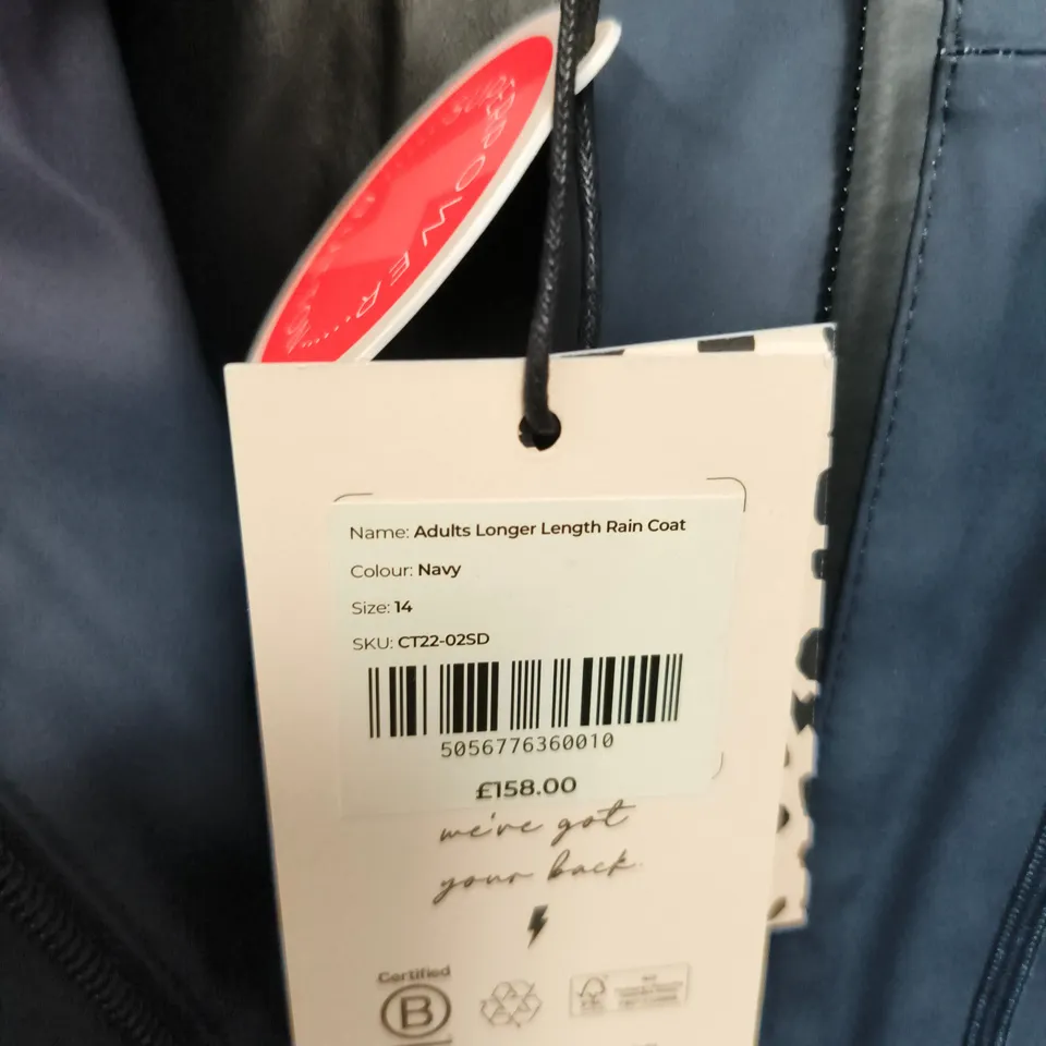 SCAMP & DUDE ADULTS LONGER LENGTH RAIN COAT – NAVY – UK 14
