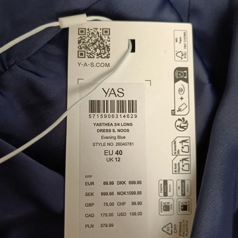 Y.A.S EVENING BLUE DRESS – EU 40 / UK 12, 3/4 SLEEVE, KNOT WAIST