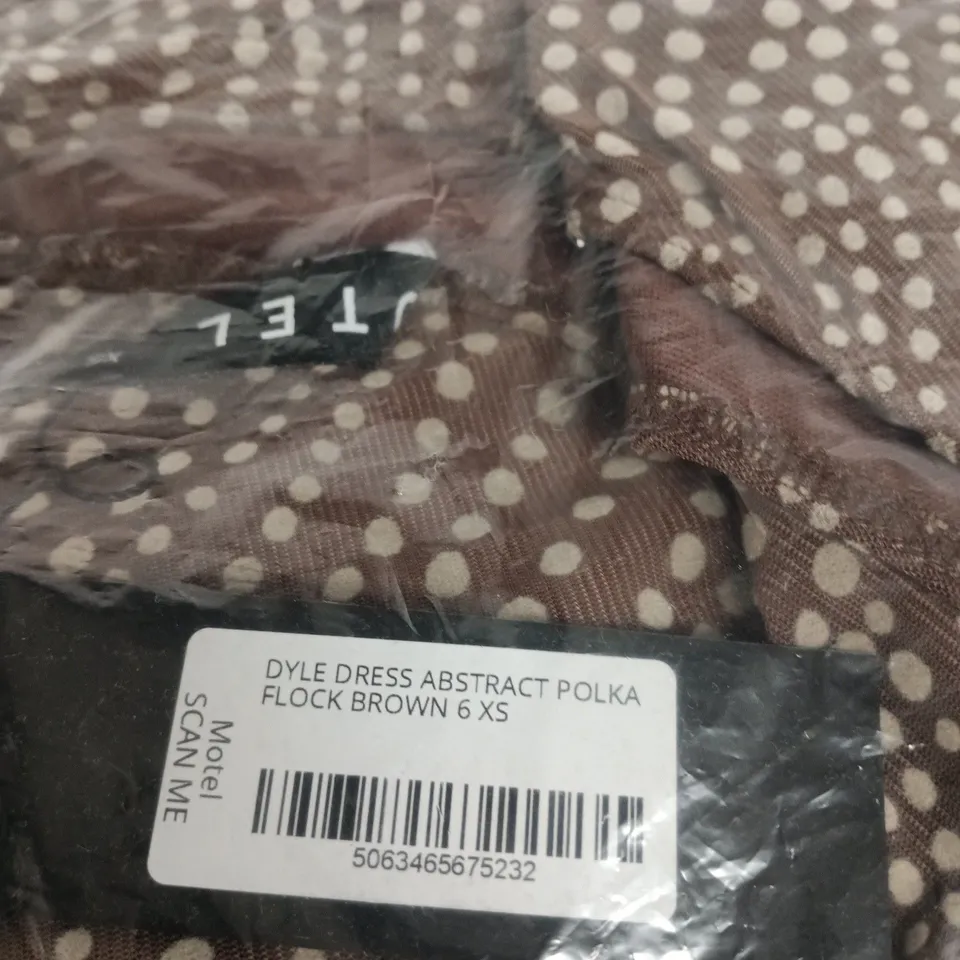 MOTEL DYLE DRESS ABSTRACT POLKA BROWN – UK 6 (XS)