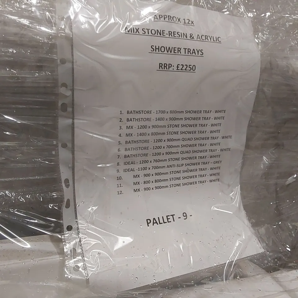 PALLET CONTAINING APPROXIMATELY 12x MIX STONE RESIN & ACRYLIC SHOWER TRAYS
