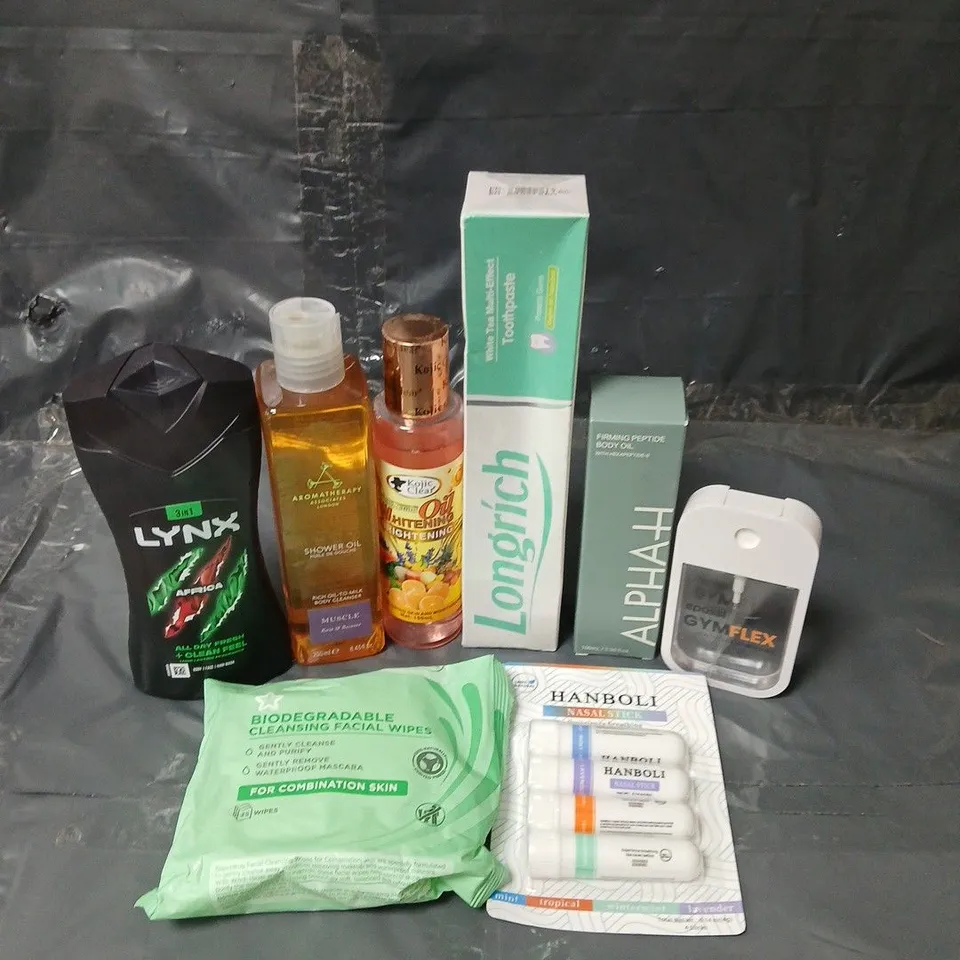 APPROXIMATEY 20 ASSORTED HEALTH AND BEAUTY PRODUCTS TO INCLUDE LYNX SHOWER GEL, GYM FLEX HAND SANITISER AND BIODEGRADABLE WIPES