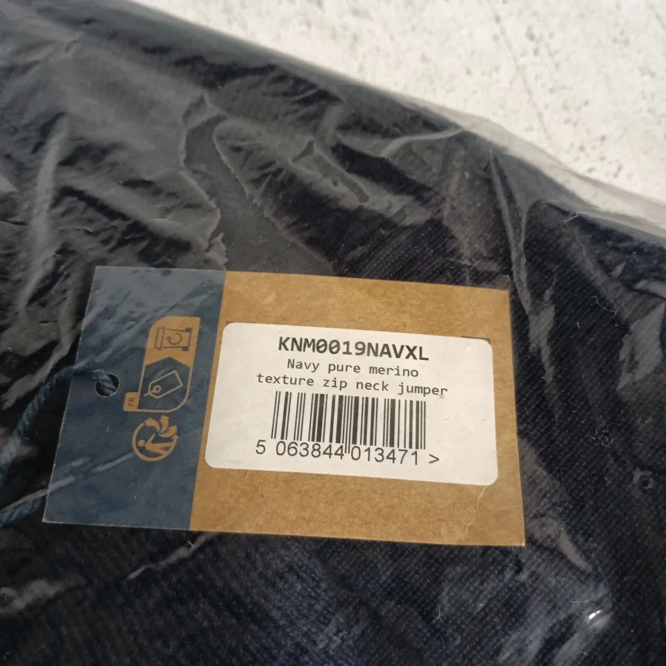 CHARLES TYRWHITT MERINO ZIP-NECK JUMPER, NAVY, EXTRA FINE MERINO (XL)