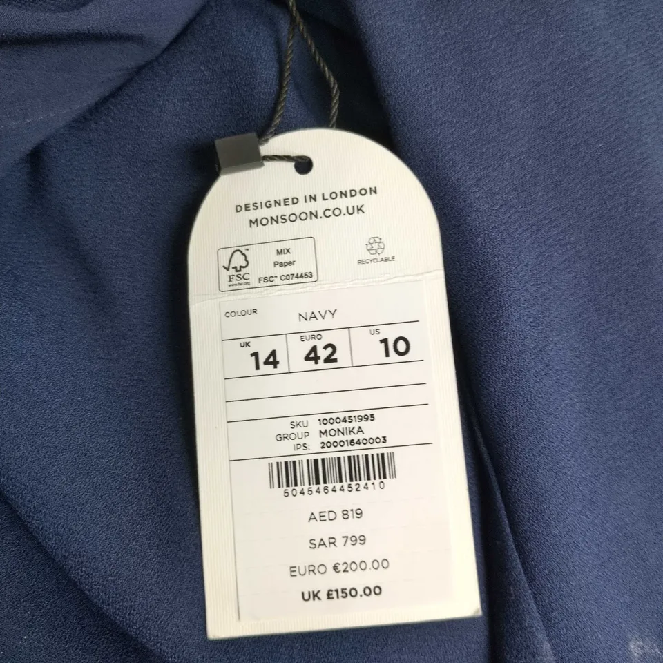 MONSOON NAVY MAXI DRESS - SIZE 14