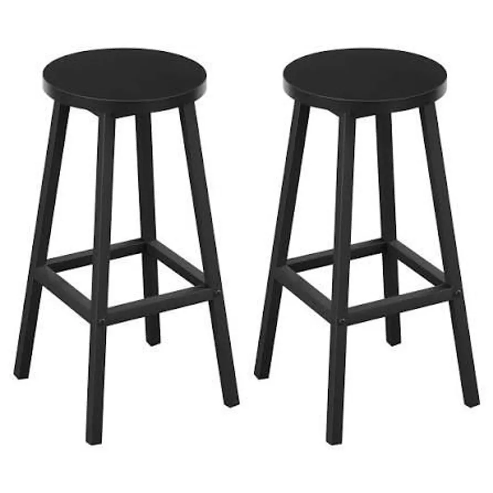 BOXED BAR STOOLS SET OF 2, INDUSTRIAL STYLE HIGH BARSTOOLS WITH METAL FRAME, BLACK
