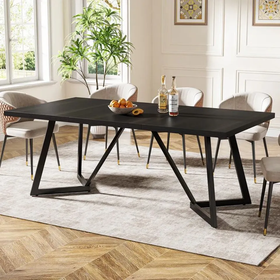 BOXED DINING TABLE, MODERN RECTANGULAR KITCHEN TABLE FOR 6-8