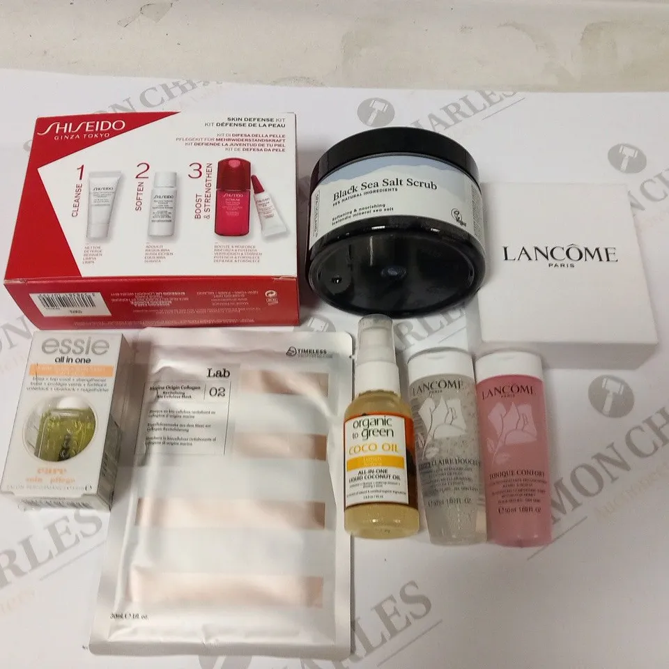 APPROXIMATELY 38 ASSORTED COSMETICS PRODUCTS TO INCLUDE; LANCOME, SHISEIDO, ESSIE, SPA OF ICELAND AND TIMELESS