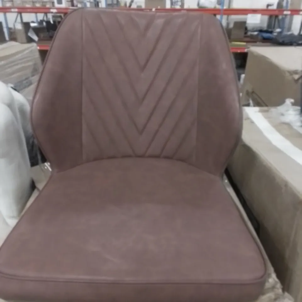 BOXED PAIR OF BROWN FAUX LEATHER DINING CHAIRS