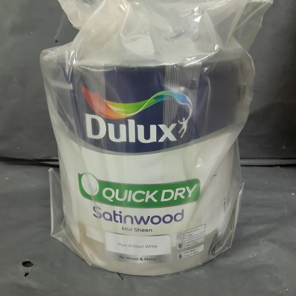 SEALED DULUX QUICK DRY SATINWOOD MID SHEEN PAINT - 2.5L - PURE BRILLIANT WHITE 