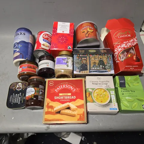 BOX OF ASSORTED FOOD PRODUCTS - INCLUDING LINDOR, SOUP IN A CUP, AND SHORTBREAD FINGERS ETC. 