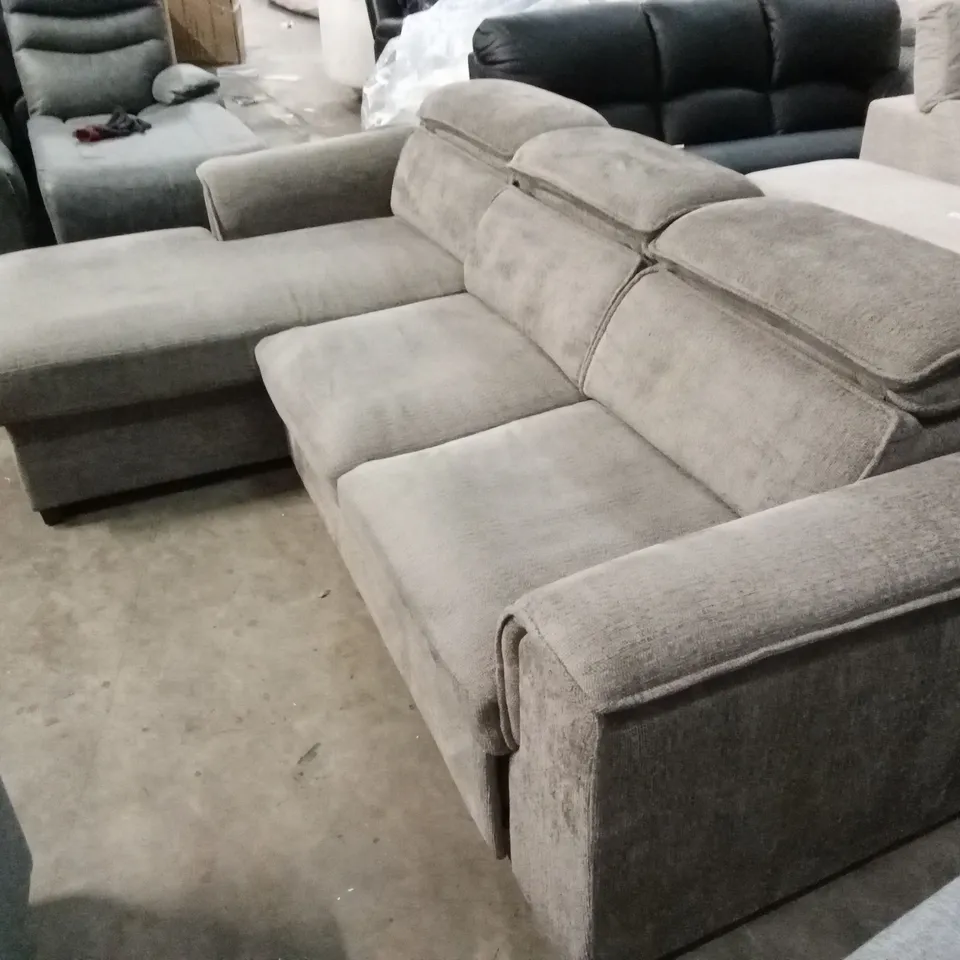 DESIGNER 3 SEATER FABRIC UPHOLSTERED CHAISE SOFA