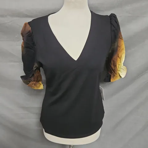 SAINT + SOFIA TORI PUFF SLEEVE TOP IN BLACK/YELLOW GRADIANT SIZE 10